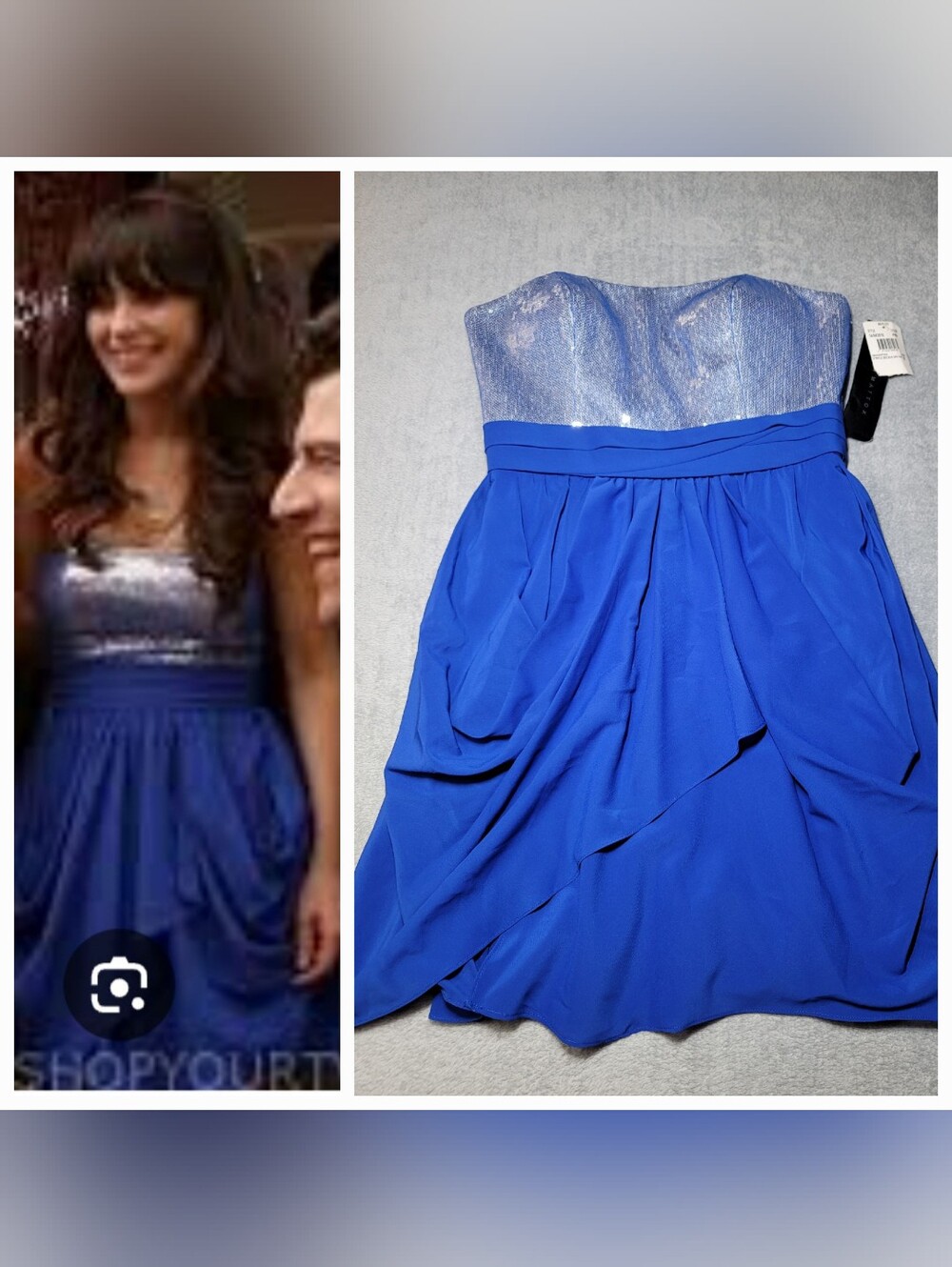 NWT Mattox Aidan Mattox Strapless Sequin Bodice Royal Blue Draped Dress Size 6